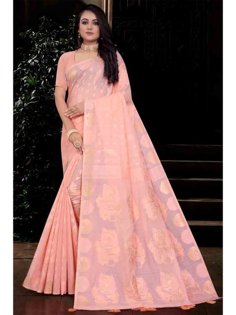 

KARAGIRI Peach-Coloured Ethnic Motifs Saree