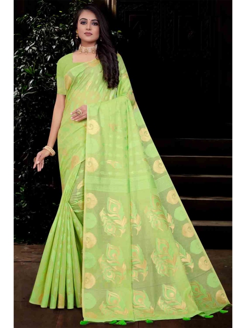 

KARAGIRI Green & Gold-Toned Ethnic Motifs Zari Saree