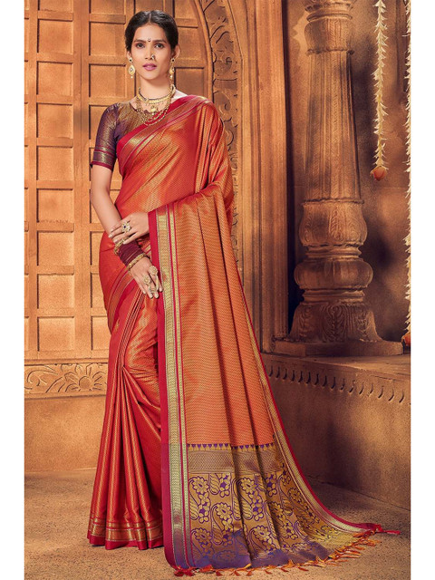 

KARAGIRI Red & Violet Ethnic Motifs Zari Art Silk Saree