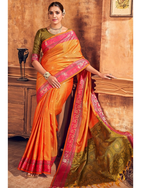

KARAGIRI Orange & Pink Ethnic Motifs Zari Art Silk Saree