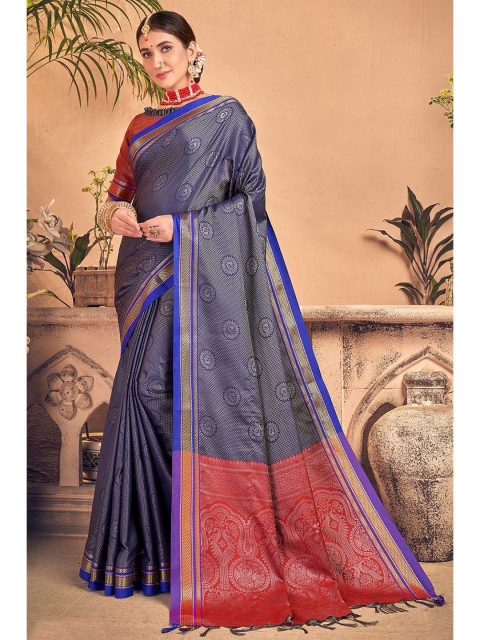 

KARAGIRI Blue Ethnic Motifs Zari Art Silk Ready to Wear Saree