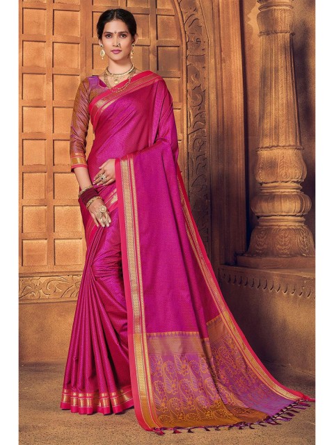 

KARAGIRI Pink & Gold-Toned Ethnic Motifs Zari Art Silk Saree