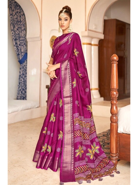 

KARAGIRI Purple & Green Floral Zari Saree