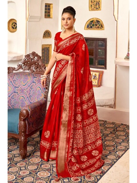 

KARAGIRI Red & Gold-Toned Floral Zari Saree