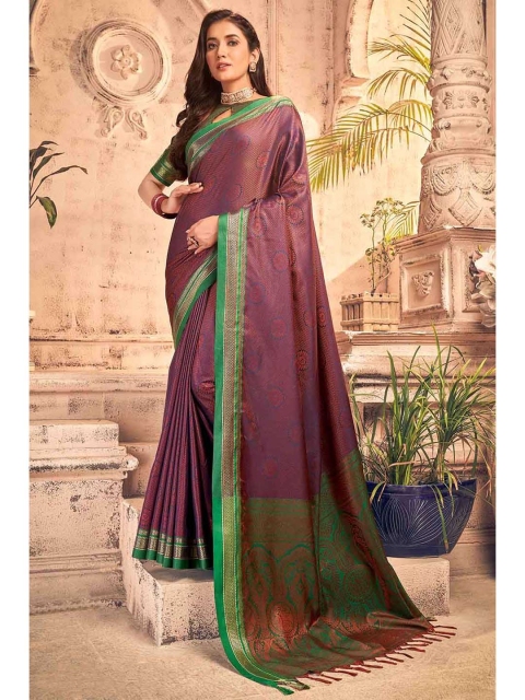 

KARAGIRI Purple & Green Ethnic Motifs Zari Art Silk Saree