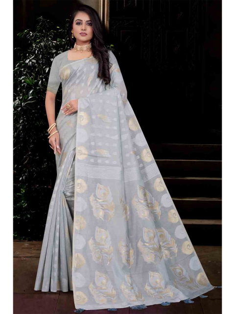 

KARAGIRI Grey & Gold-Toned Ethnic Motifs Zari Saree