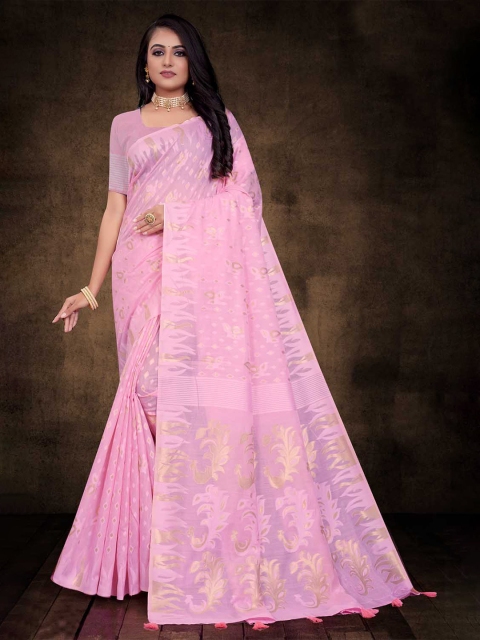 

KARAGIRI Pink & Gold-Toned Ethnic Motifs Zari Saree