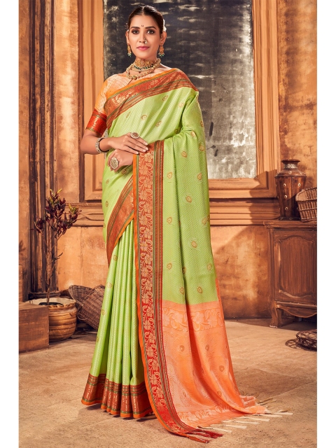 

KARAGIRI Green & Orange Ethnic Motifs Zari Art Silk Saree