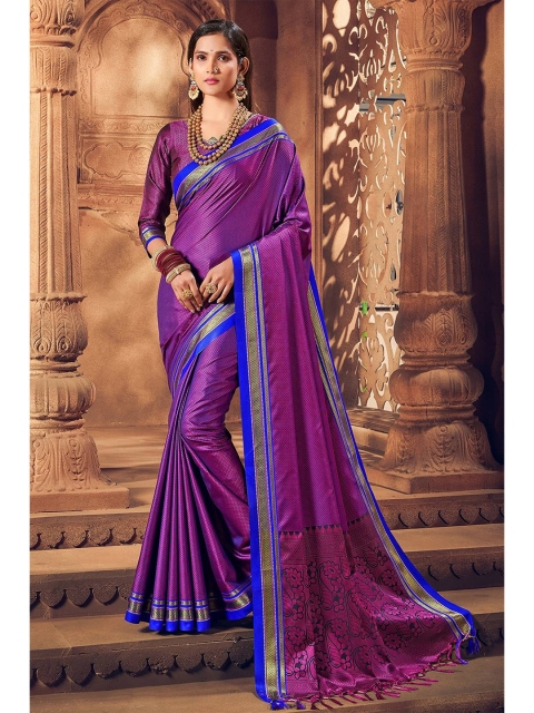

KARAGIRI Purple & Blue Ethnic Motifs Zari Art Silk Saree