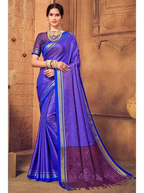 

KARAGIRI Blue & Violet Ethnic Motifs Zari Art Silk Saree