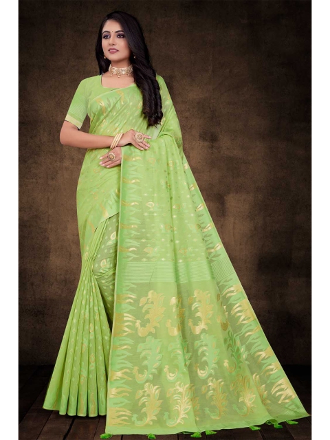 

KARAGIRI Green & Gold-Toned Ethnic Motifs Zari Saree