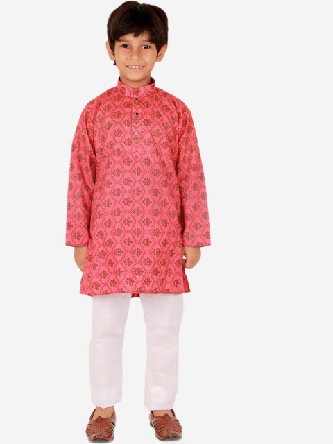 

Pro-Ethic STYLE DEVELOPER Boys Pink Ethnic Motifs Printed Pure Cotton Kurta with Pyjama