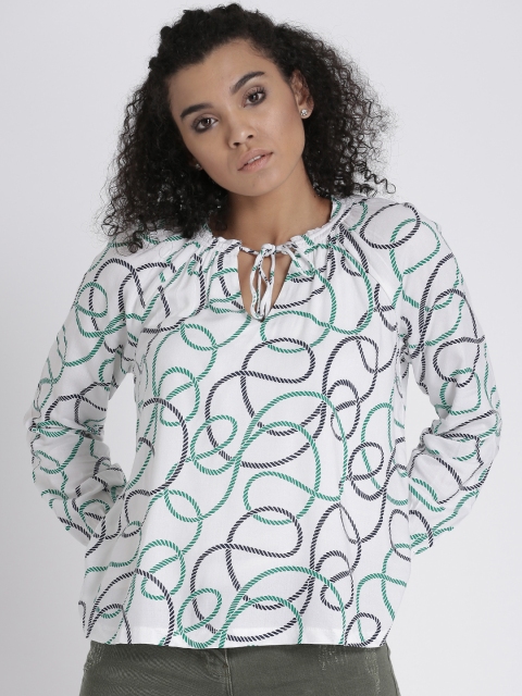 

Chemistry Women White & Green Printed High-Low Hem Top