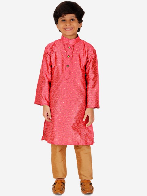 

Pro-Ethic STYLE DEVELOPER Boys Pink Pure Silk Kurta with Pyjama set