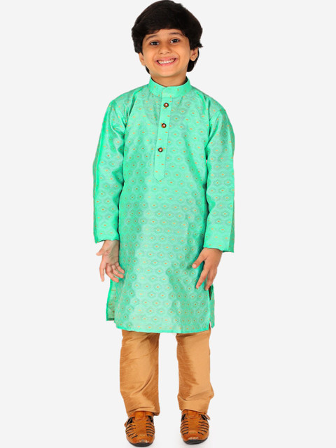 

Pro-Ethic STYLE DEVELOPER Boys Green Pure Silk Kurta with Pyjamas