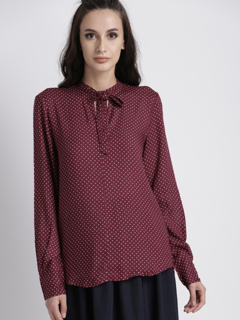 

Chemistry Women Maroon Printed High-Low Top