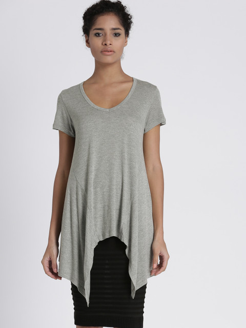 

Chemistry Women Grey Melange Solid A-Line Top