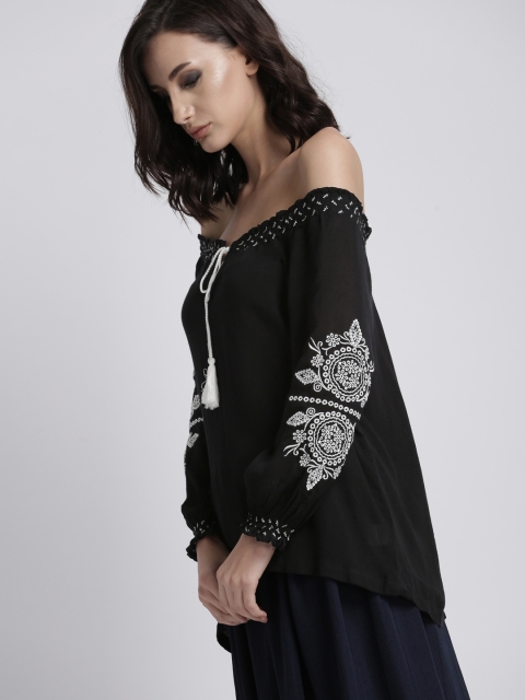 

Chemistry Women Black Embroidered Bardot Top