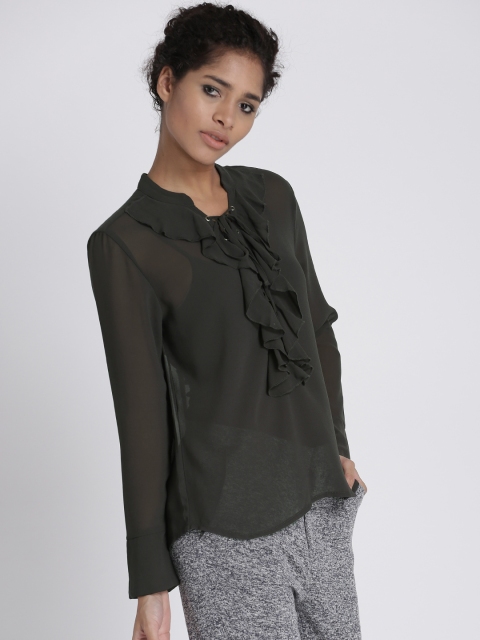 

Chemistry Women Charcoal Grey Solid Top with Camisole
