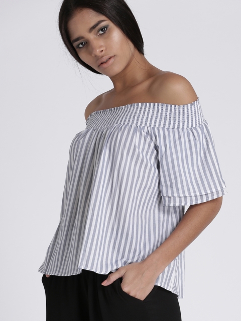 

Chemistry Women Grey Striped Bardot Top