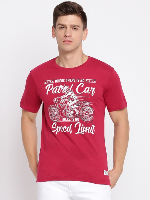 

abof Men Maroon Biker Printed T-shirt
