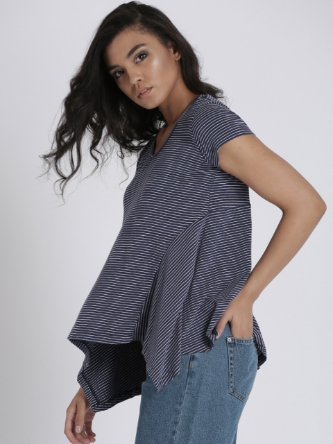 

Chemistry Women Navy Blue & White Striped Top