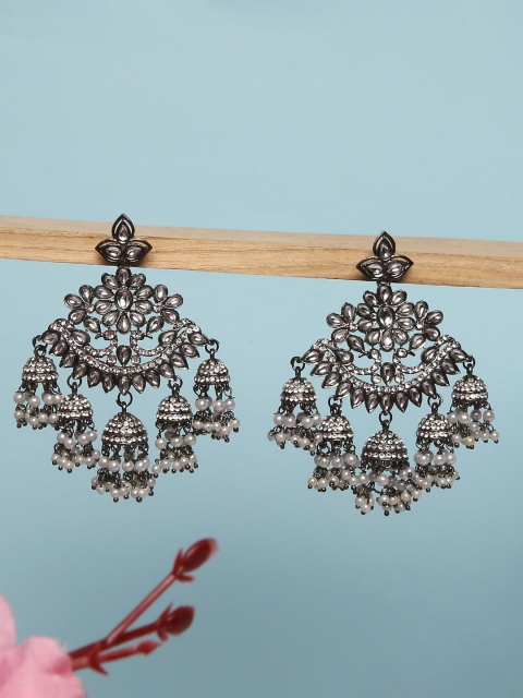 

VATSALYA creation Black & White Silver-Plated Contemporary Chandbalis Earrings