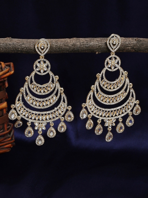 

VATSALYA creation White & Gold-Plated Contemporary Chandbalis Earrings