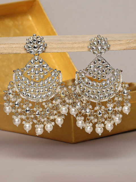 

VATSALYA creation White & Gold-Plated Contemporary Chandbalis Earrings