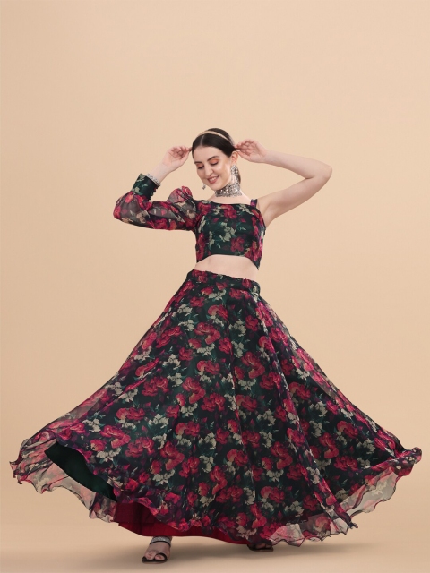 

YOYO Fashion Red & Black Printed Semi-Stitched Lehenga & Unstitched Choli