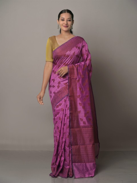 

Unnati Silks Purple & Gold-Toned Ethnic Motifs Zari Silk Cotton Chanderi Saree