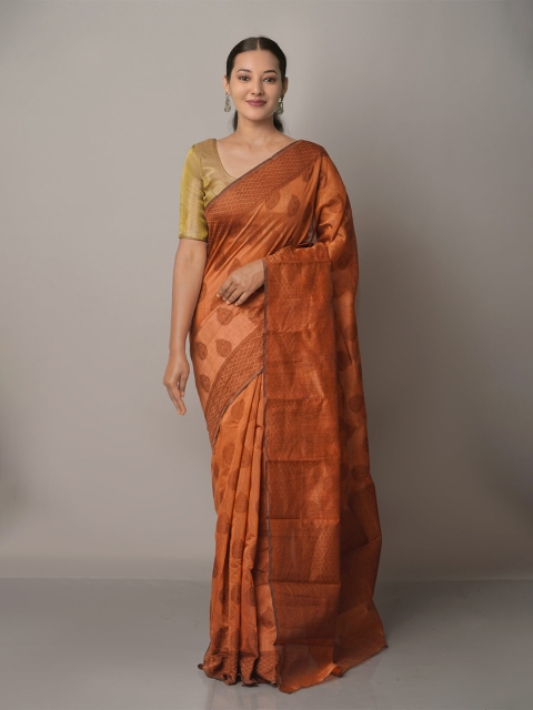 

Unnati Silks Brown & Gold-Toned Ethnic Motifs Zari Silk Cotton Chanderi Saree
