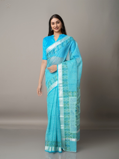 

Unnati Silks Blue & Green Ethnic Motifs Zari Pure Cotton Kota Saree