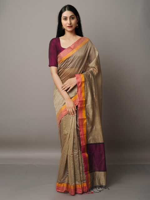 

Unnati Silks Brown & Orange Silk Cotton Chanderi Saree
