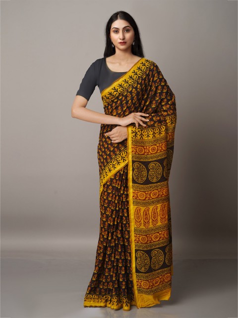 

Unnati Silks Black & Red Bagh Printed Chanderi Saree