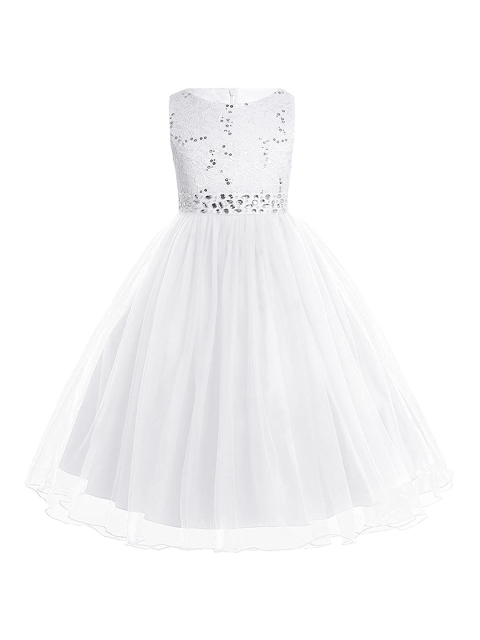 

Samsara Couture Kids Girls White Embellished Cotton Net Maxi Dress