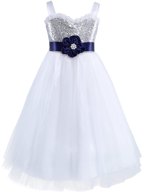 

Samsara Couture White & Blue Net Maxi Dress