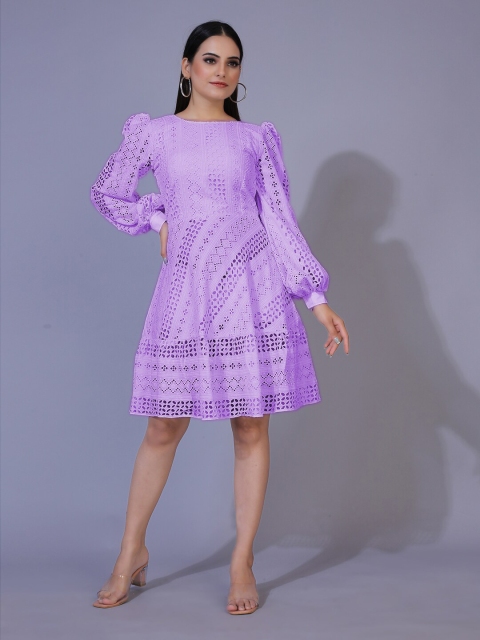 

PRENEA Lavender Schiffli A-Line Mini Dress