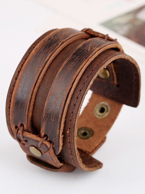 

UNIVERSITY TRENDZ Men Brown Leather Cuff Bracelet