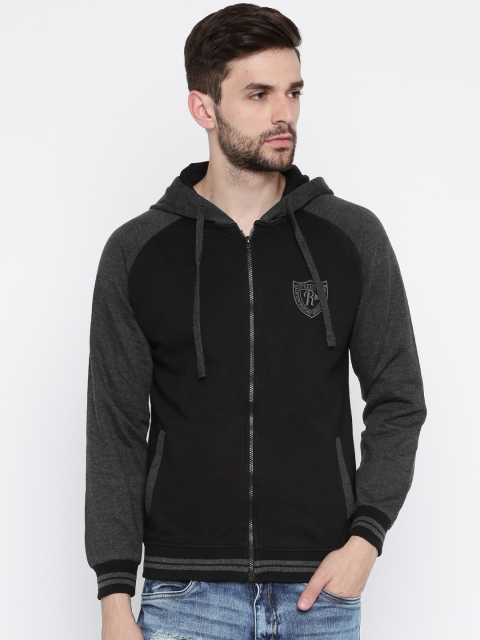 

Roadster Men Black & Charcoal Grey Hooded Sweatshirt