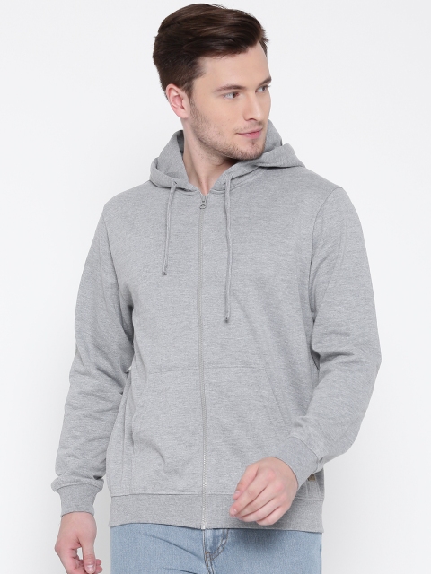 

Roadster Men Grey Melange Solid Hooded Sweatshirt