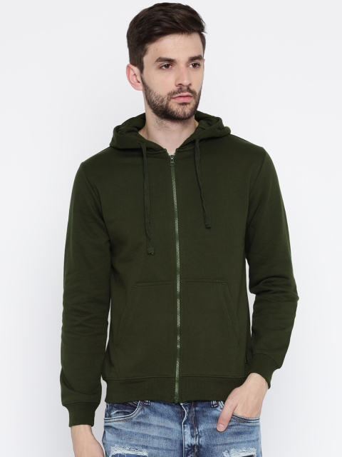 

Roadster Men Olive Green Solid Hooded Sweatshirt