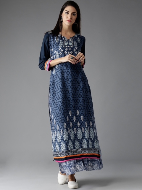

Moda Rapido Women Blue Printed Layered A-Line Kurta