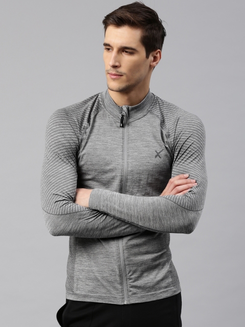 

HRX by Hrithik Roshan Men Grey Melange Striped Sporty Seamless Jacket