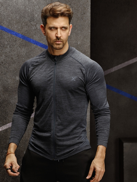 

HRX by Hrithik Roshan Men Charcoal Grey Striped Sporty Seamless Jacket