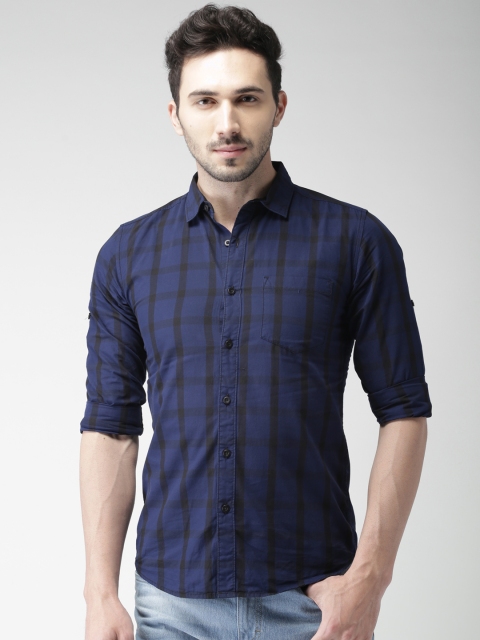 

HIGHLANDER Men Navy Blue & Black Slim Fit Checked Casual Shirt