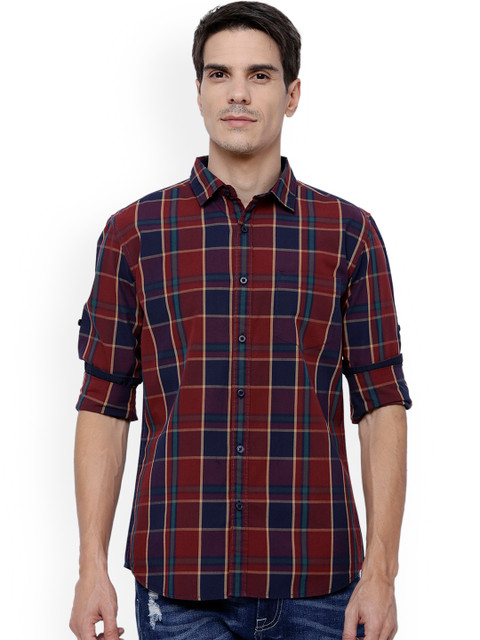 

HIGHLANDER Men Maroon & Blue Slim Fit Checked Casual Shirt