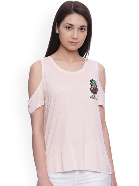

EVAH LONDON Women Pink Solid Round Neck Top