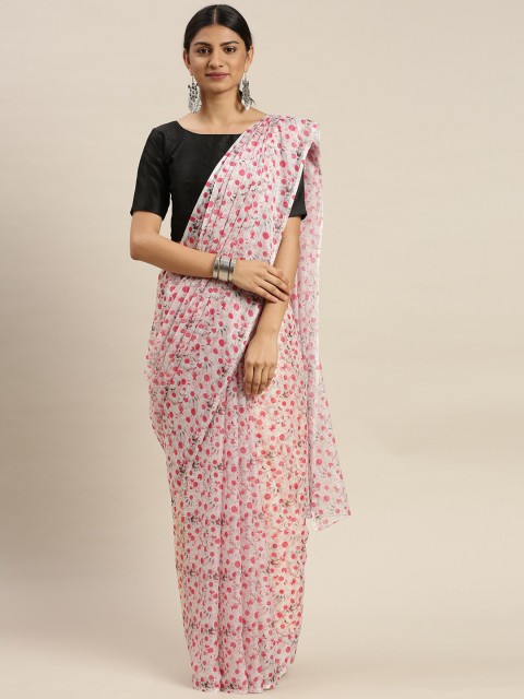 

AVANSHEE Pink & White Floral Saree