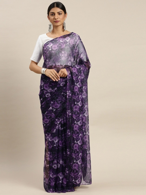 

AVANSHEE Purple & White Floral Saree